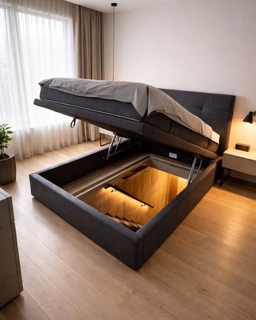 hidden basement stairs under bed