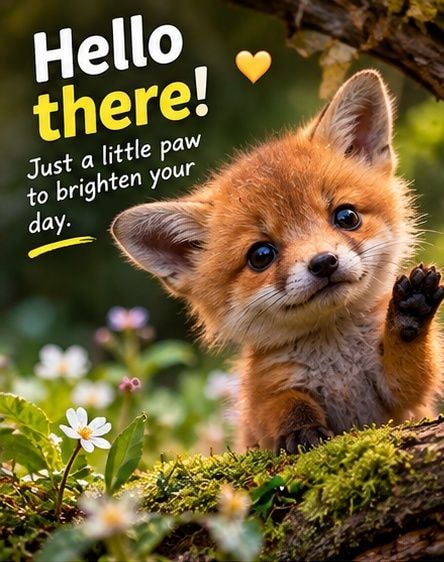 Baby Fox Waving Paw in Forest