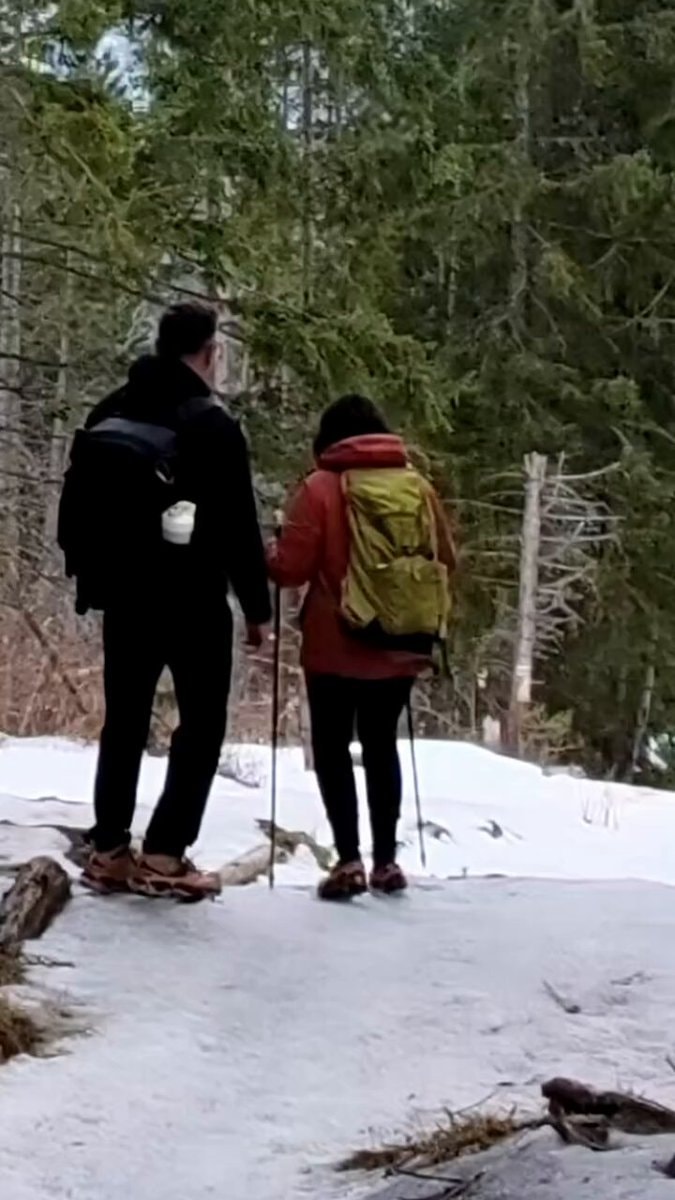 Husband thanking God on a hike