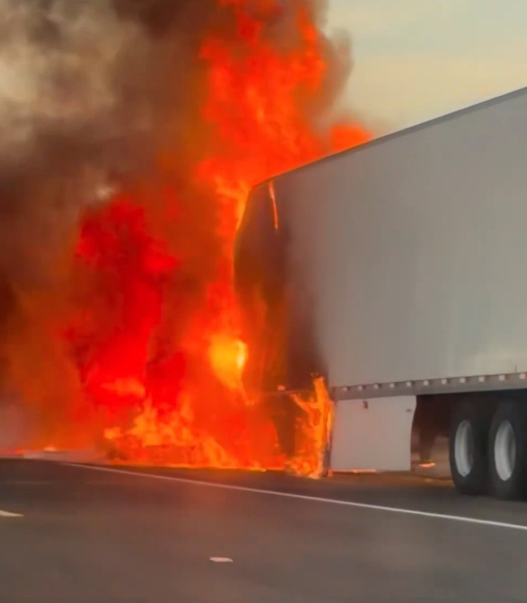 Tesla semi-truck fire closes highway Tesla semi-truck fire closes highway
