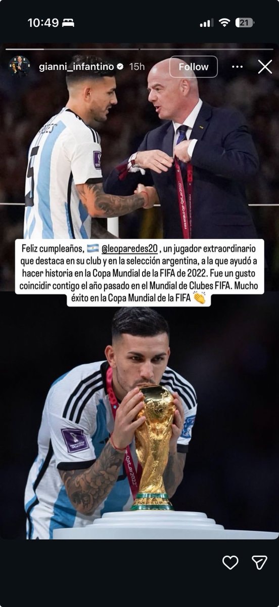 Leo Paredes Gianni Infantino FIFA World Cup trophy