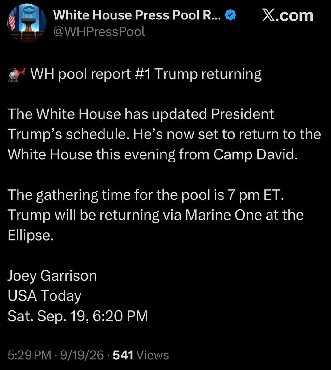 Trump returns to White House from Camp David
