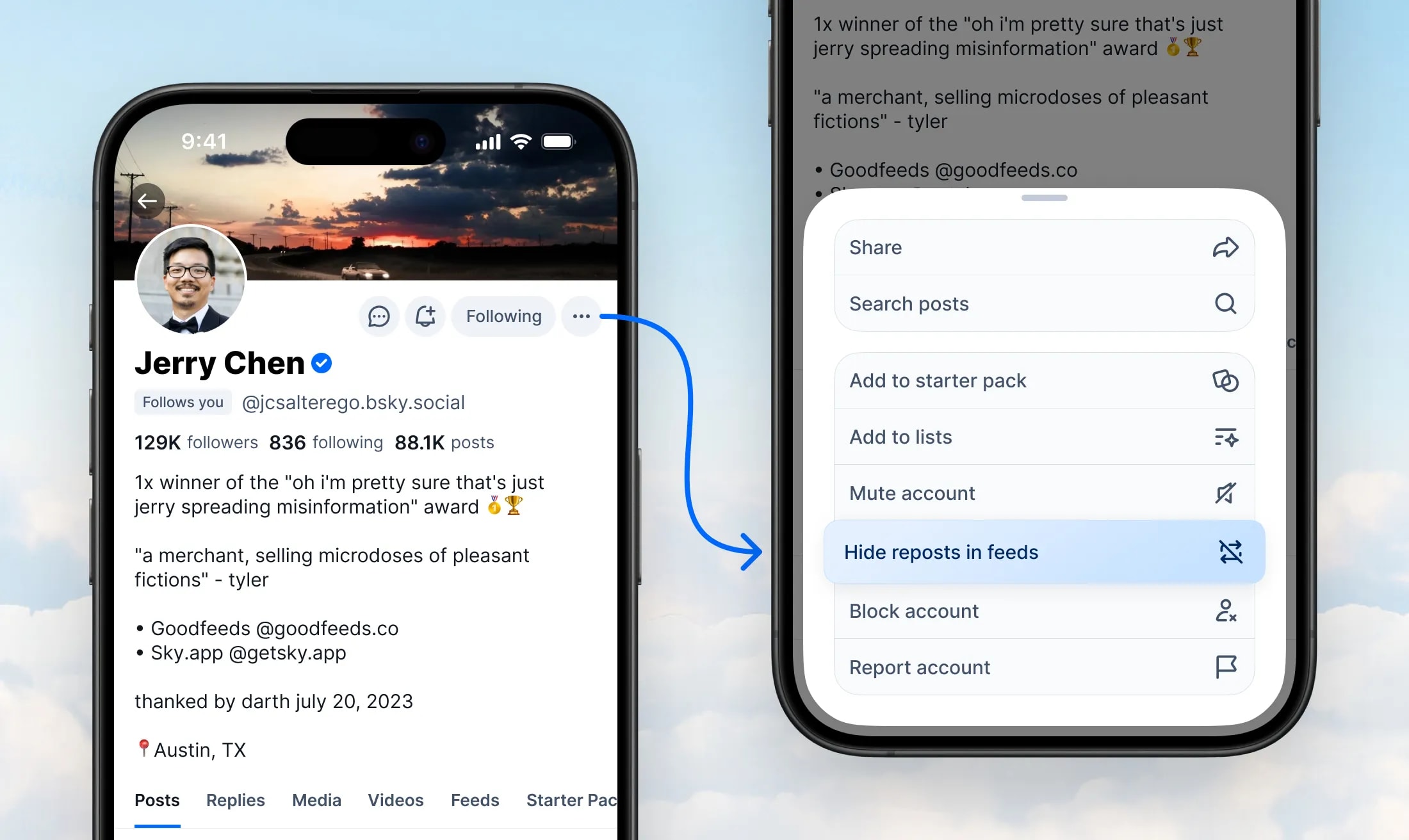 Bluesky hide reposts feature Bluesky hide reposts feature