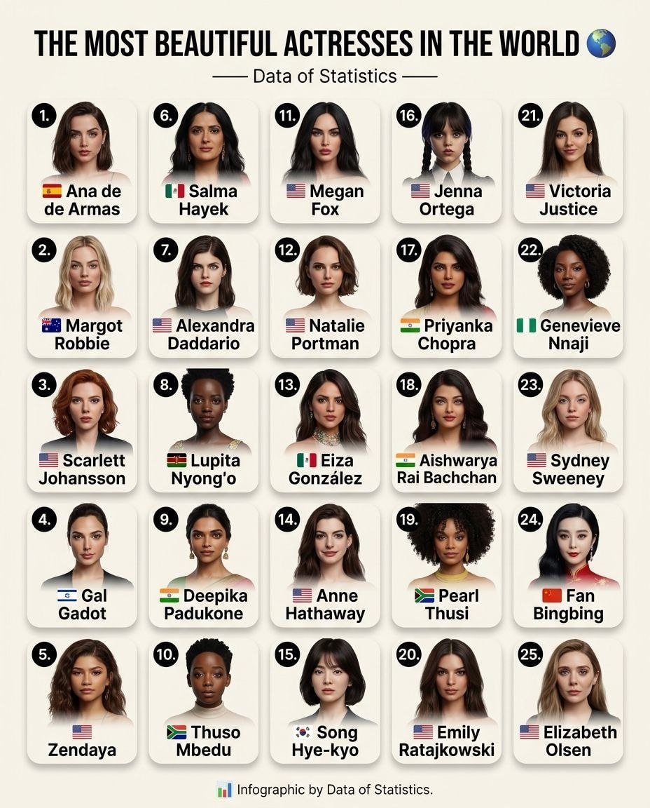 25 Most Beautiful Actresses Ranked