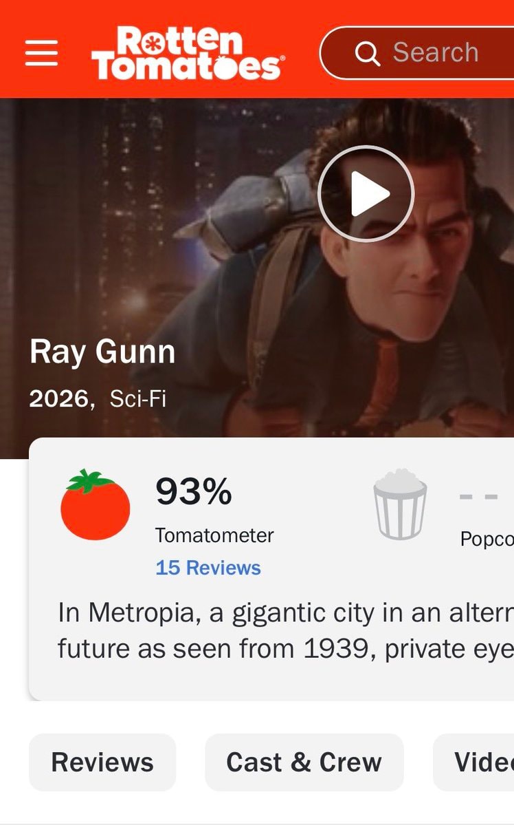 Brad Bird RAY GUNN 93% Rotten Tomatoes (photo 2 of 2)