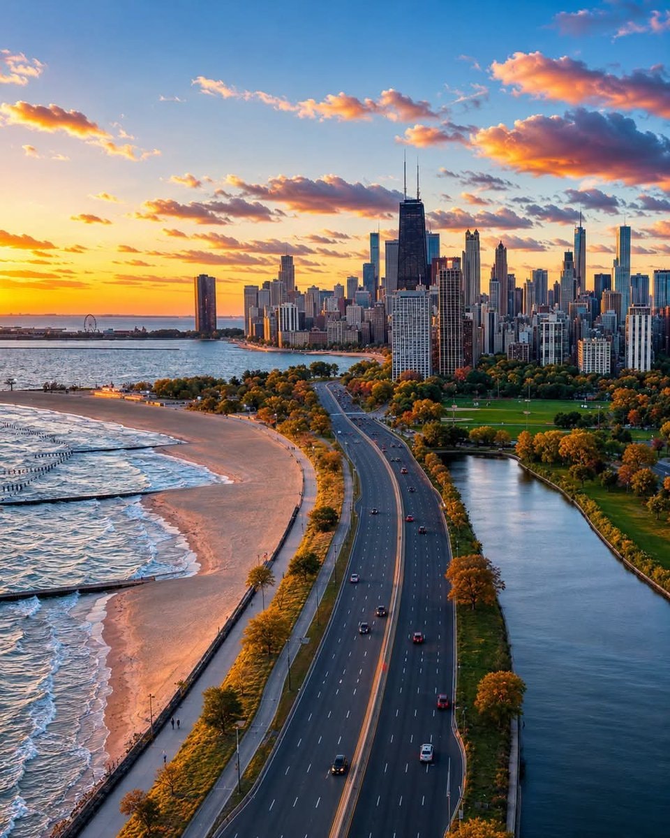 Chicago skyline sunset Chicago skyline sunset