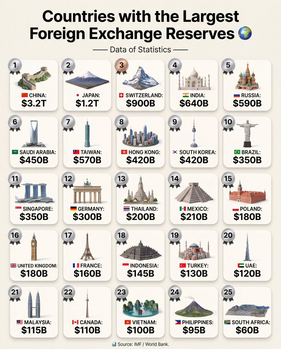 Countries with largest foreign exchange reserves