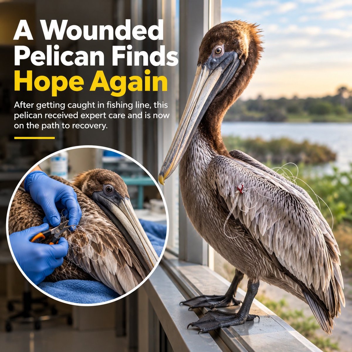 Pelican rescued from fishing line