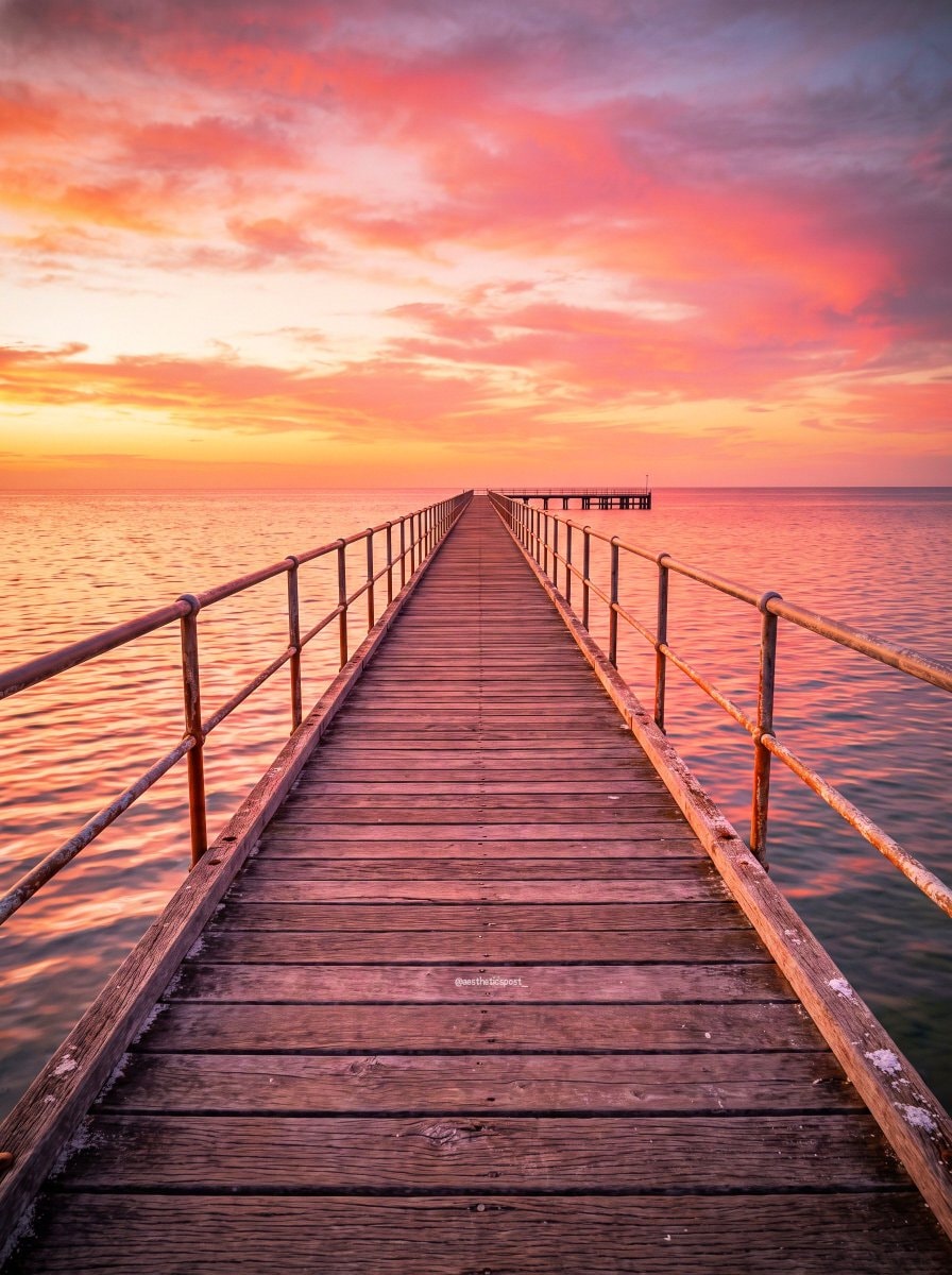 wooden pier at sunset