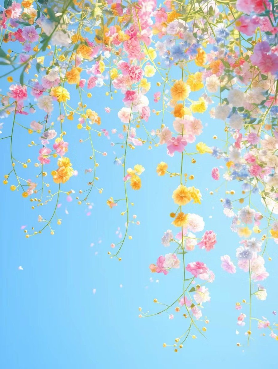 pastel flower cascade blue sky