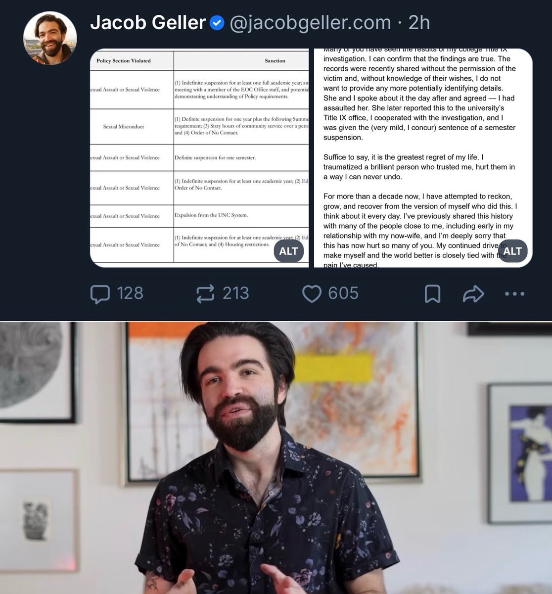 Jacob Geller statement on Bluesky
