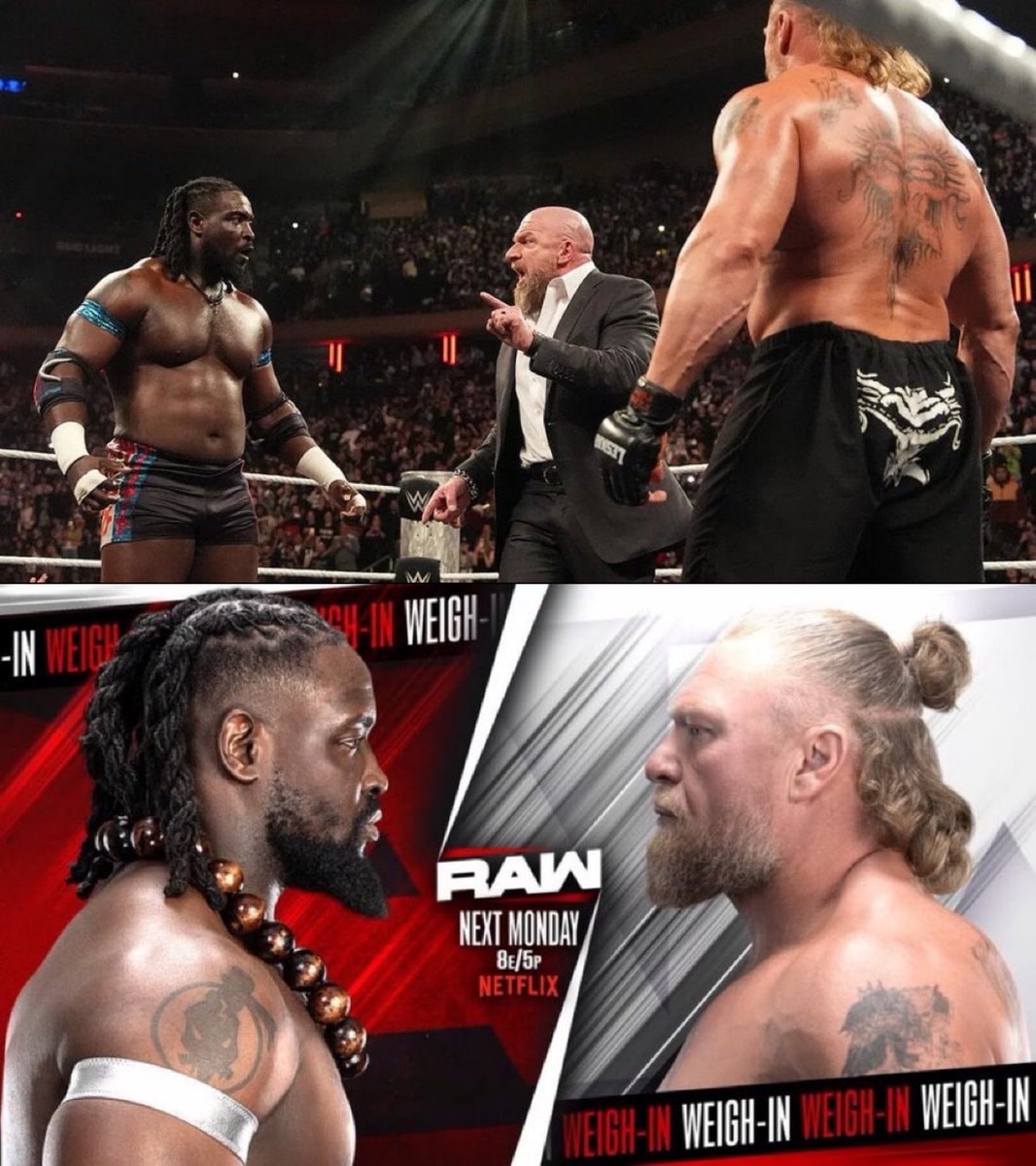 Triple H hosts Oba Femi and Brock Lesnar weigh-in