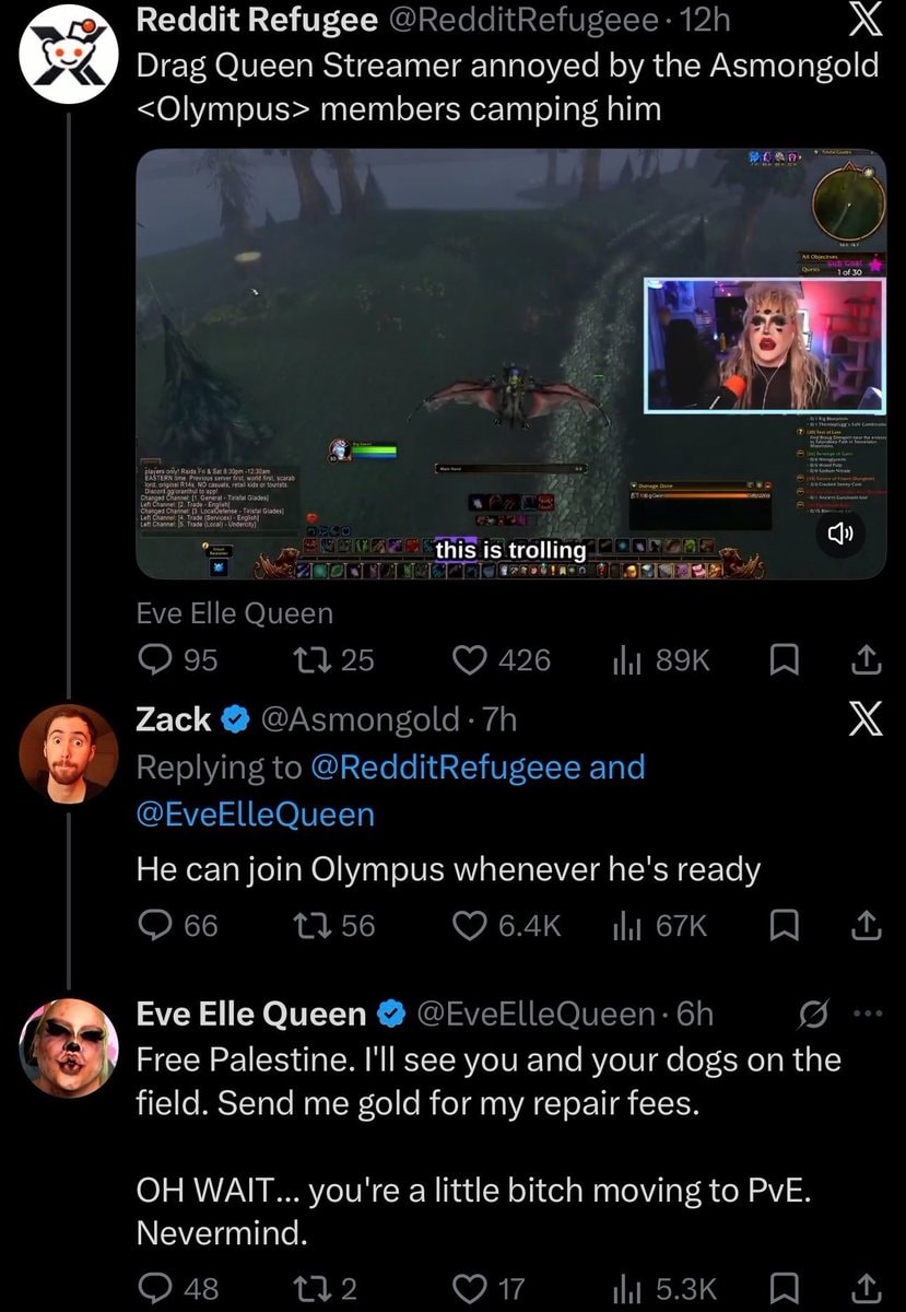 Asmongold invites EveElleQueen to Olympus
