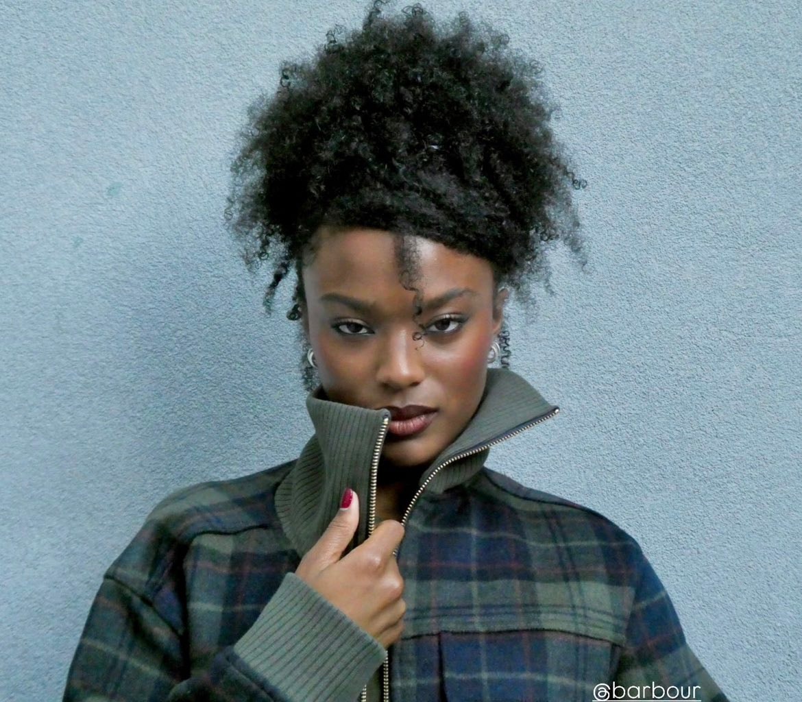 Barbour plaid jacket look