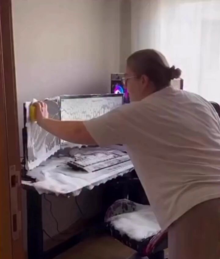 Humorous computer cleaning chaos