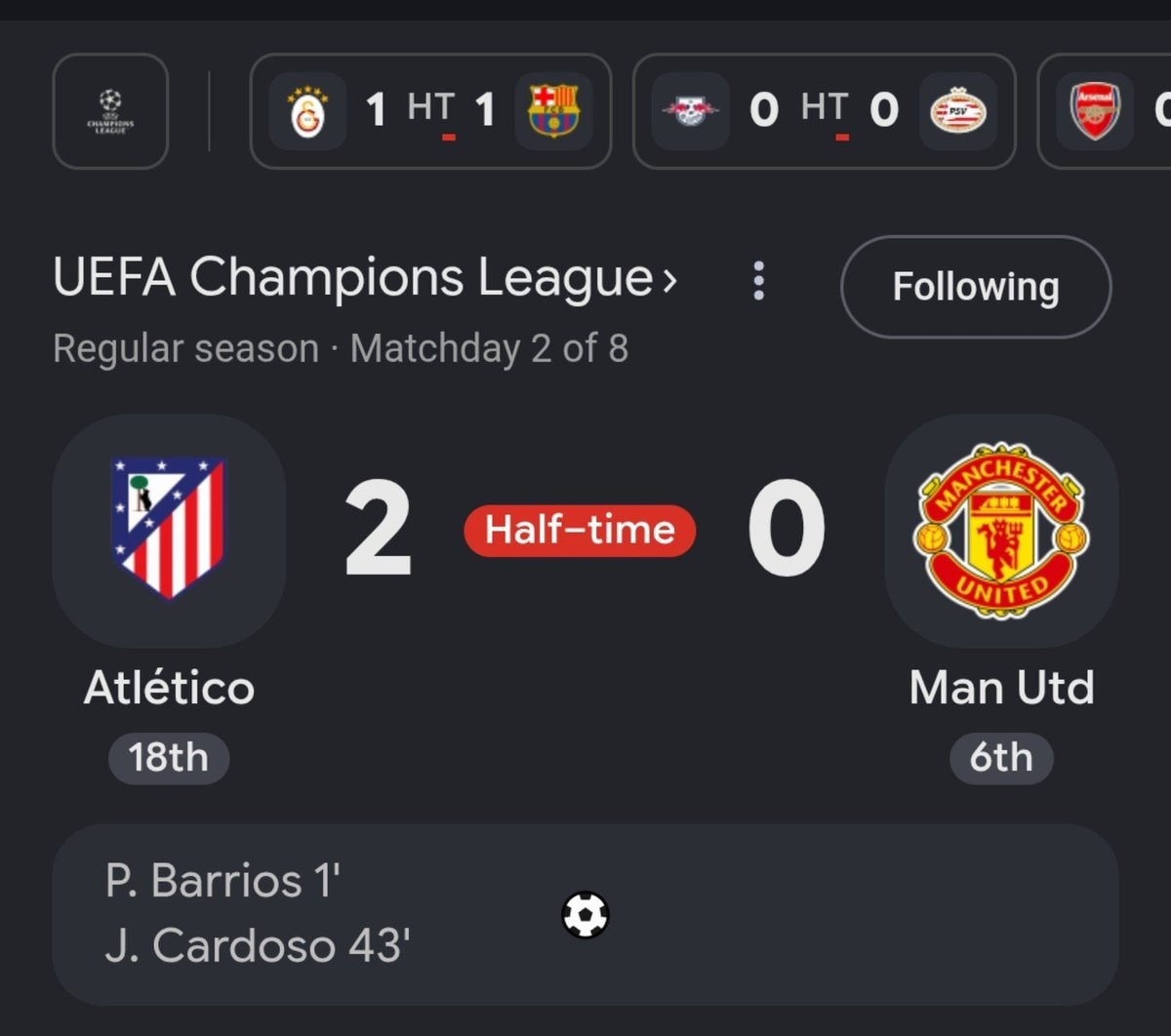 UEFA Champions League score