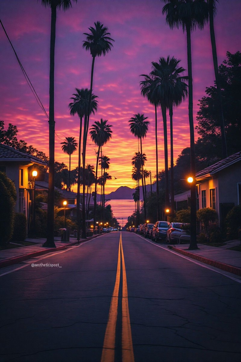California sunset street