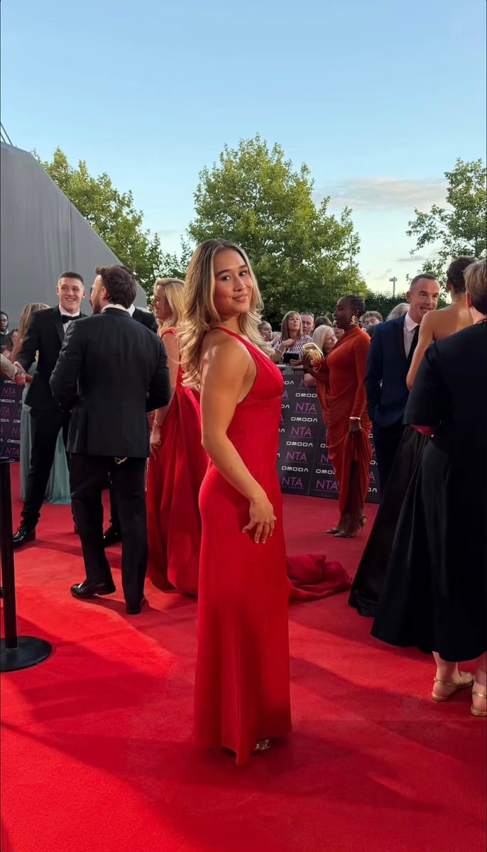 Emily Steel red dress selfie (photo 2 of 2)