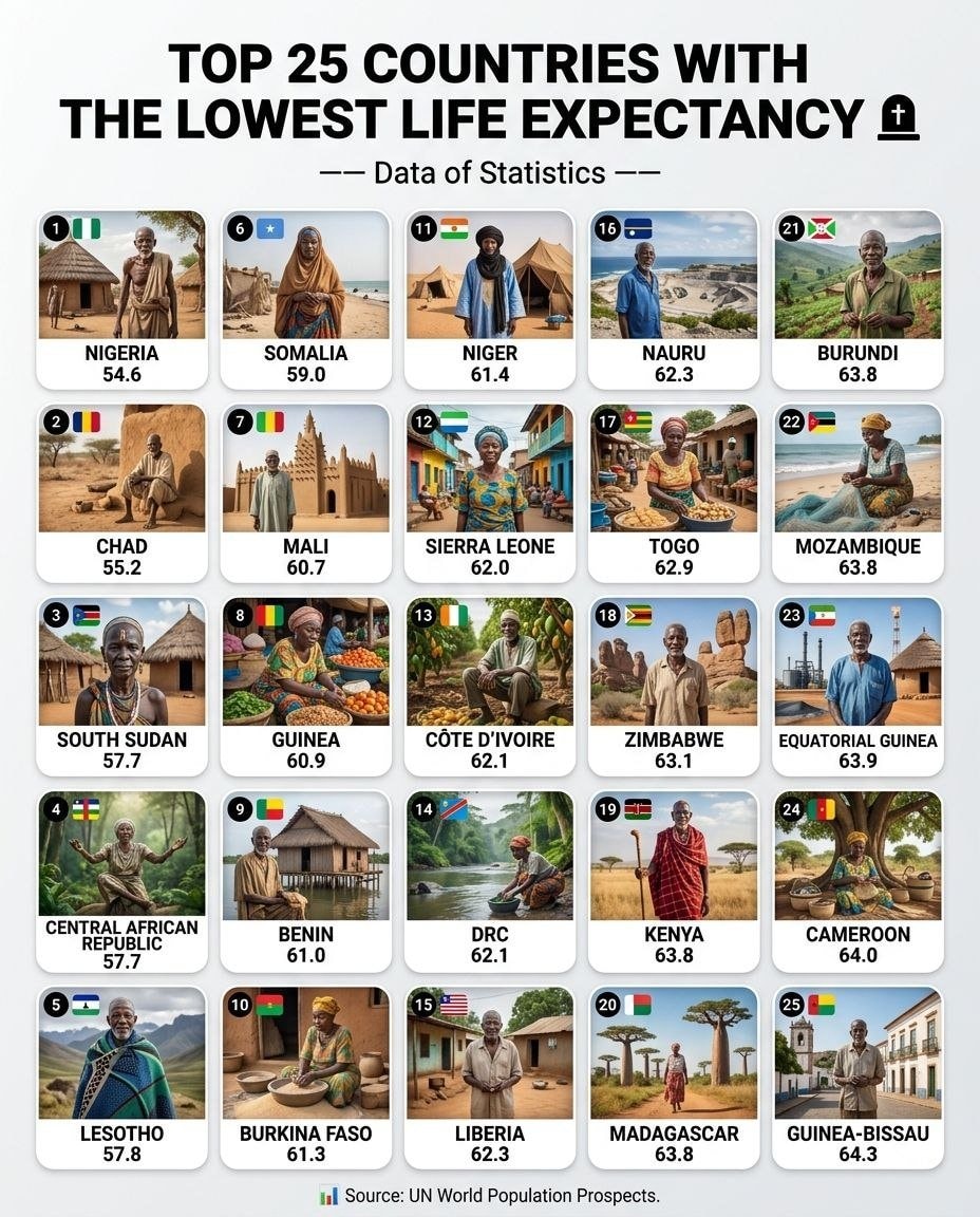 Countries with lowest life expectancy