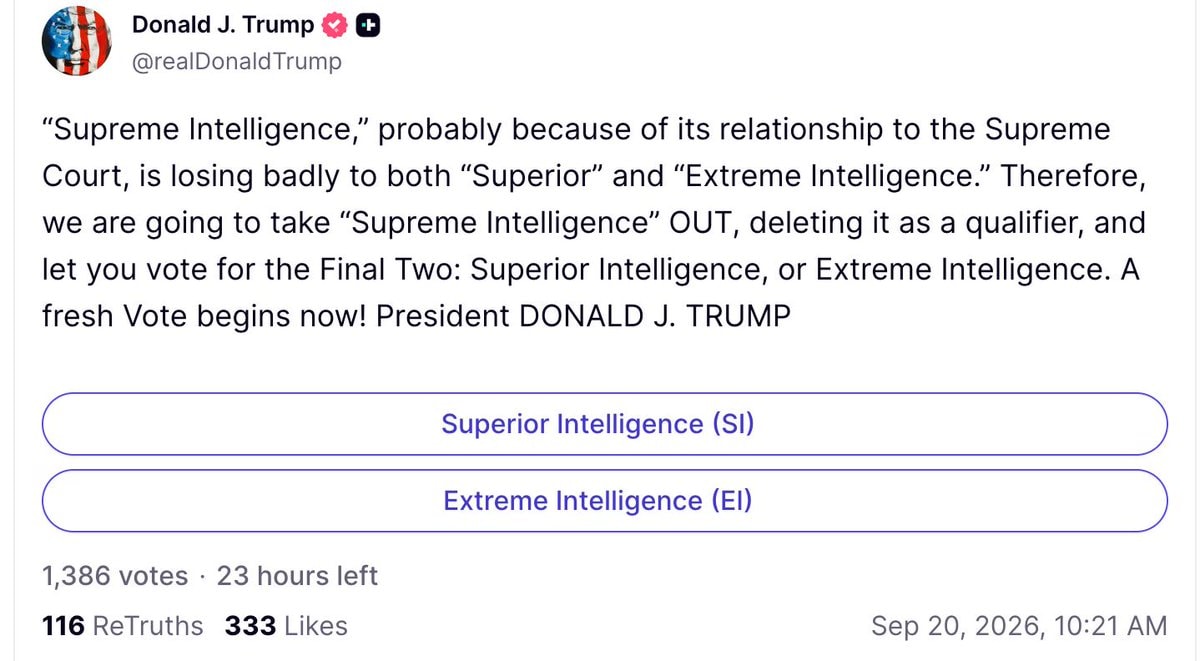 Trump poll removes Supreme Intelligence Trump poll removes Supreme Intelligence