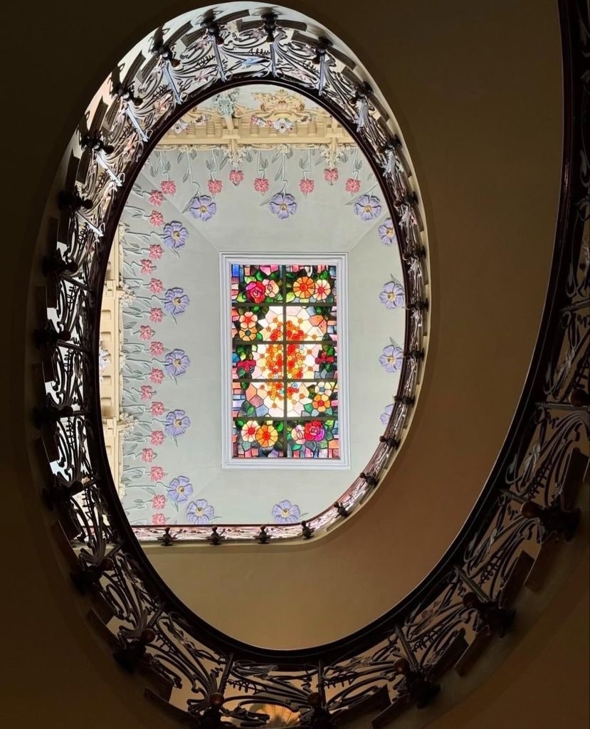 stained glass spiral staircase