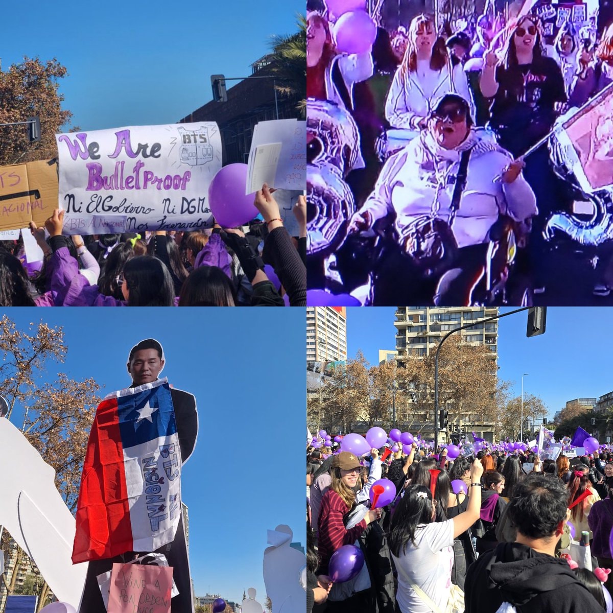 BTS Chile protest purple balloons