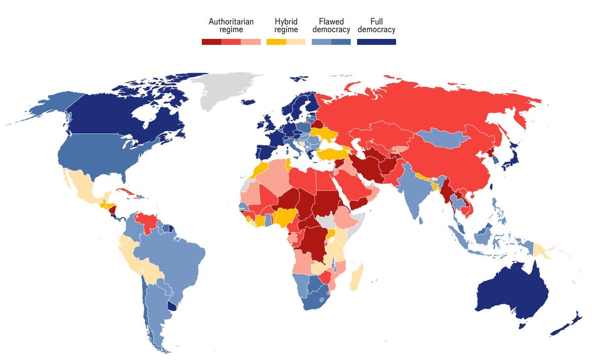 Global democracy map EIU