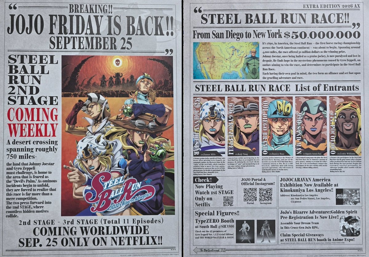 JoJo Steel Ball Run special newspaper at Anime Expo