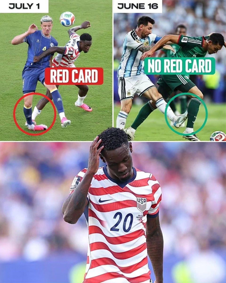 Pulisic red card vs Messi no red card comparison