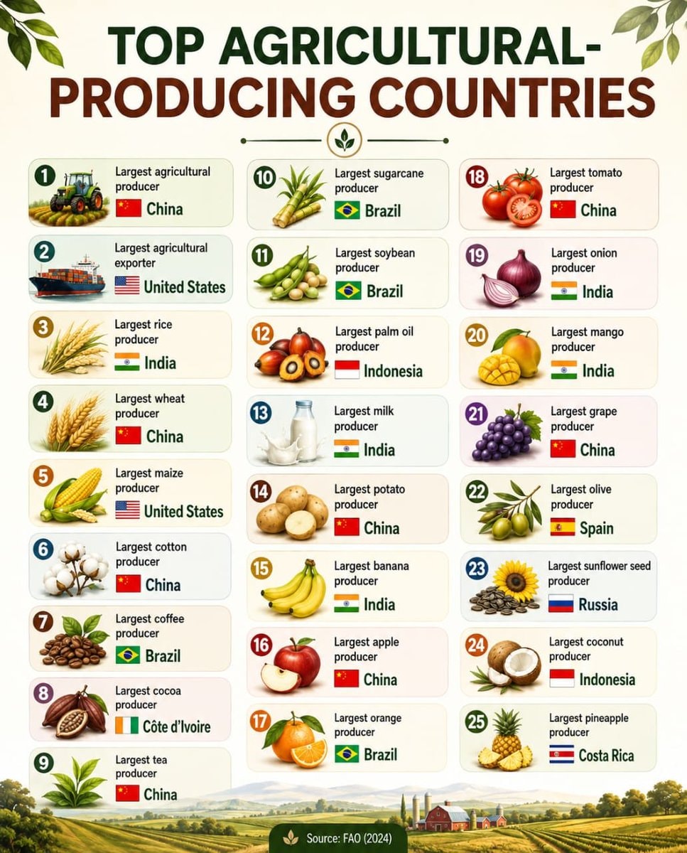Top agricultural-producing countries by crop Top agricultural-producing countries by crop