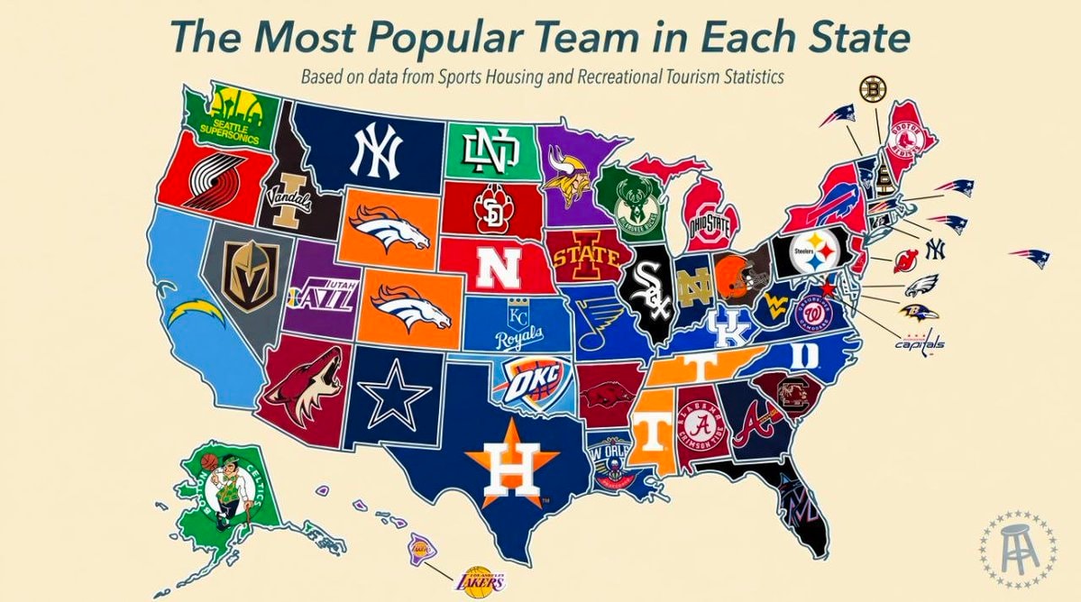most popular sports team in every U.S. state