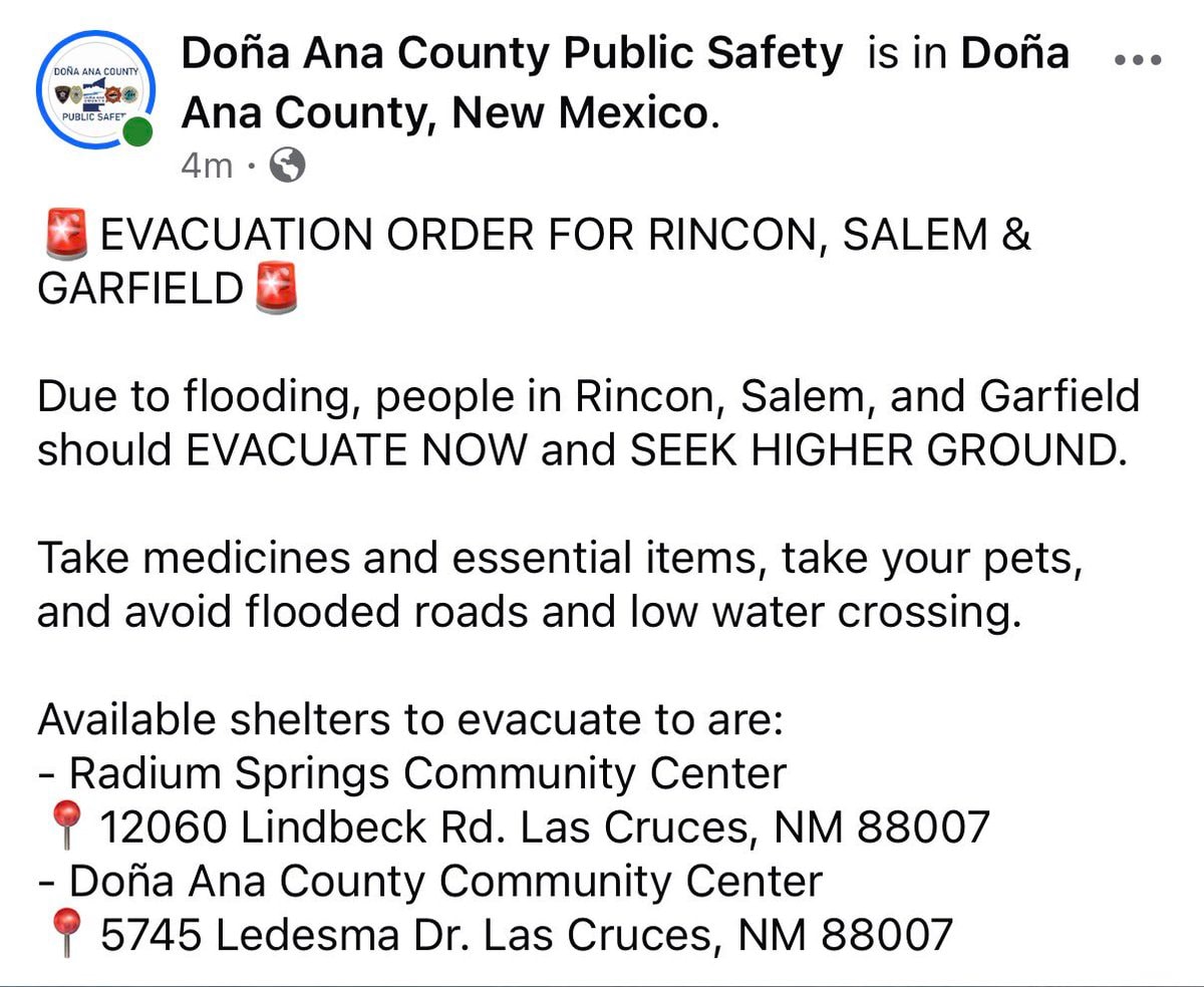 Doña Ana County flooding evacuation order