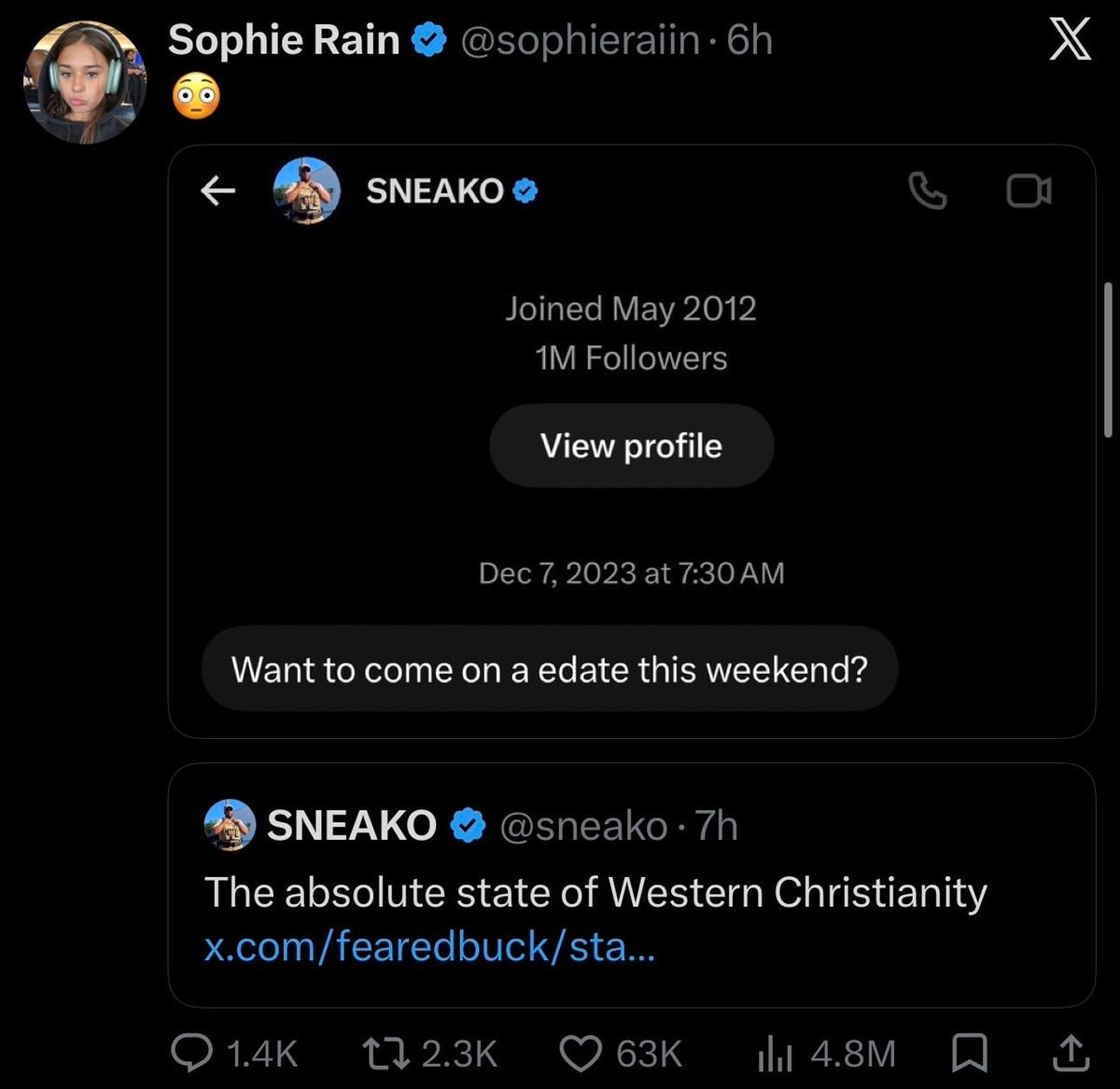 Sophie Rain Sneako edate DM