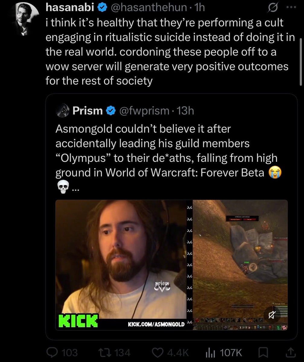 Hasan on Asmongold WoW clip