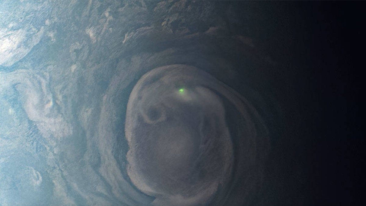 Juno spacecraft green lightning Jupiter