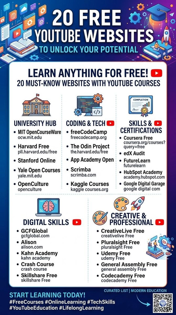 20 free YouTube websites for learning 20 free YouTube websites for learning