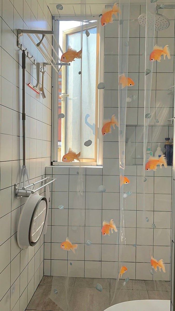goldfish shower curtain scene