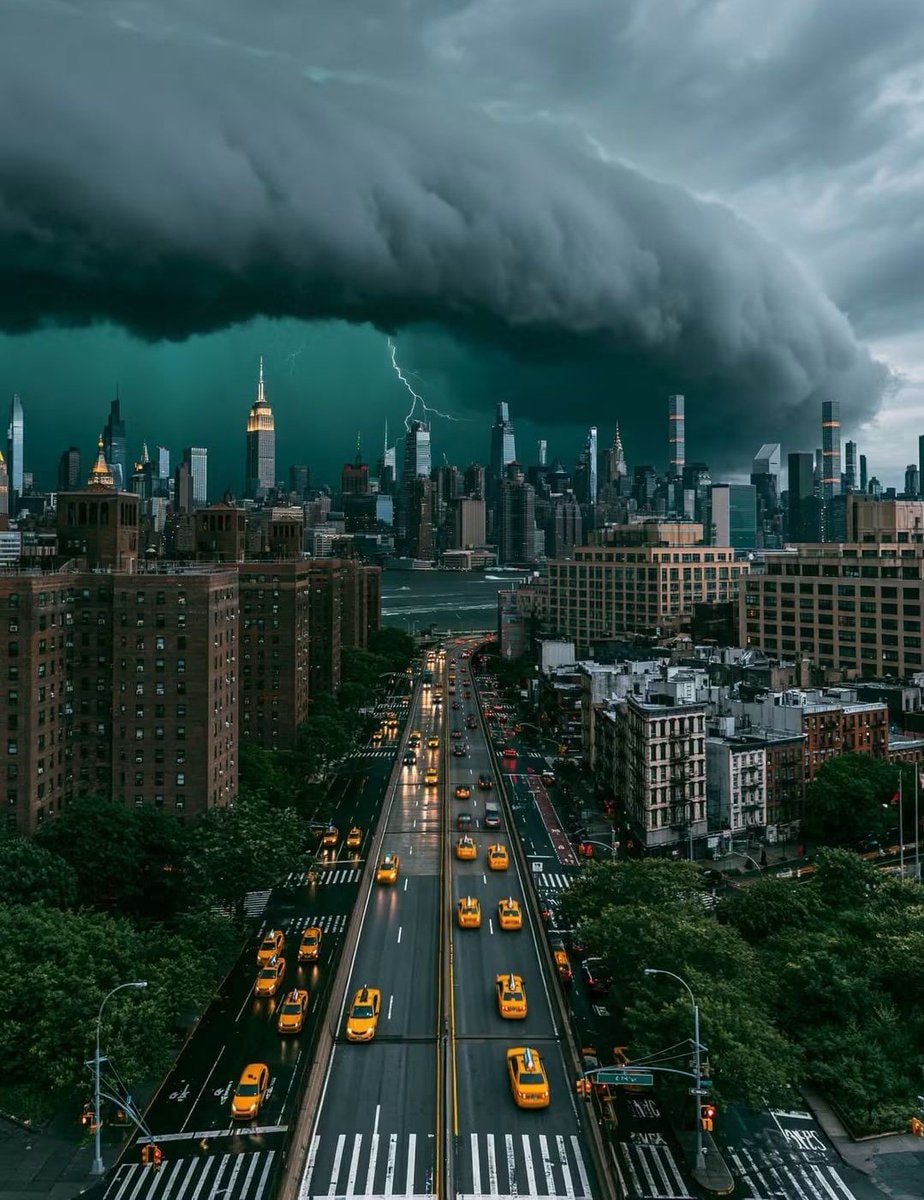 Storm rolling over city skyline