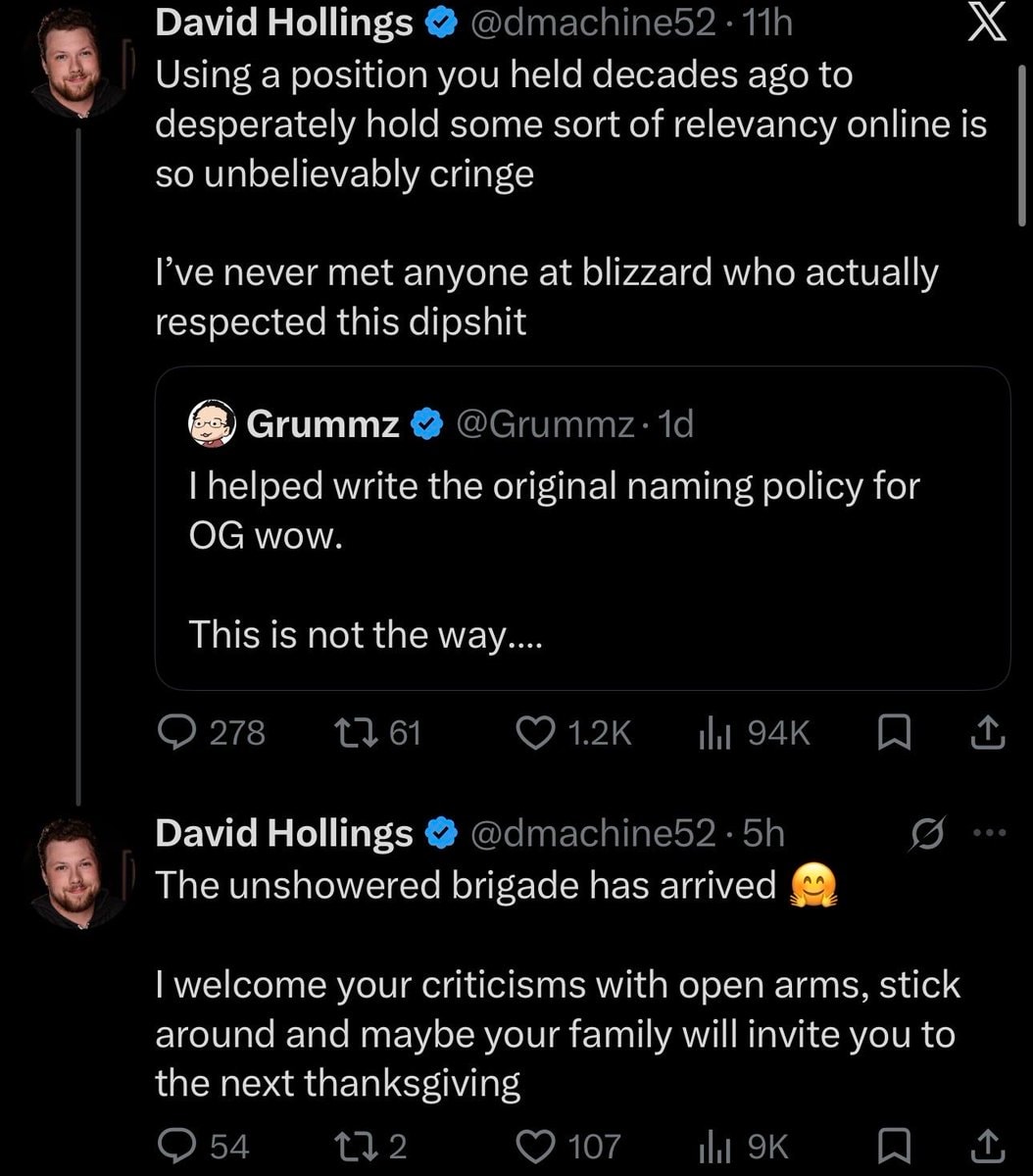 David Hollings criticizes Grummz on WoW naming policy