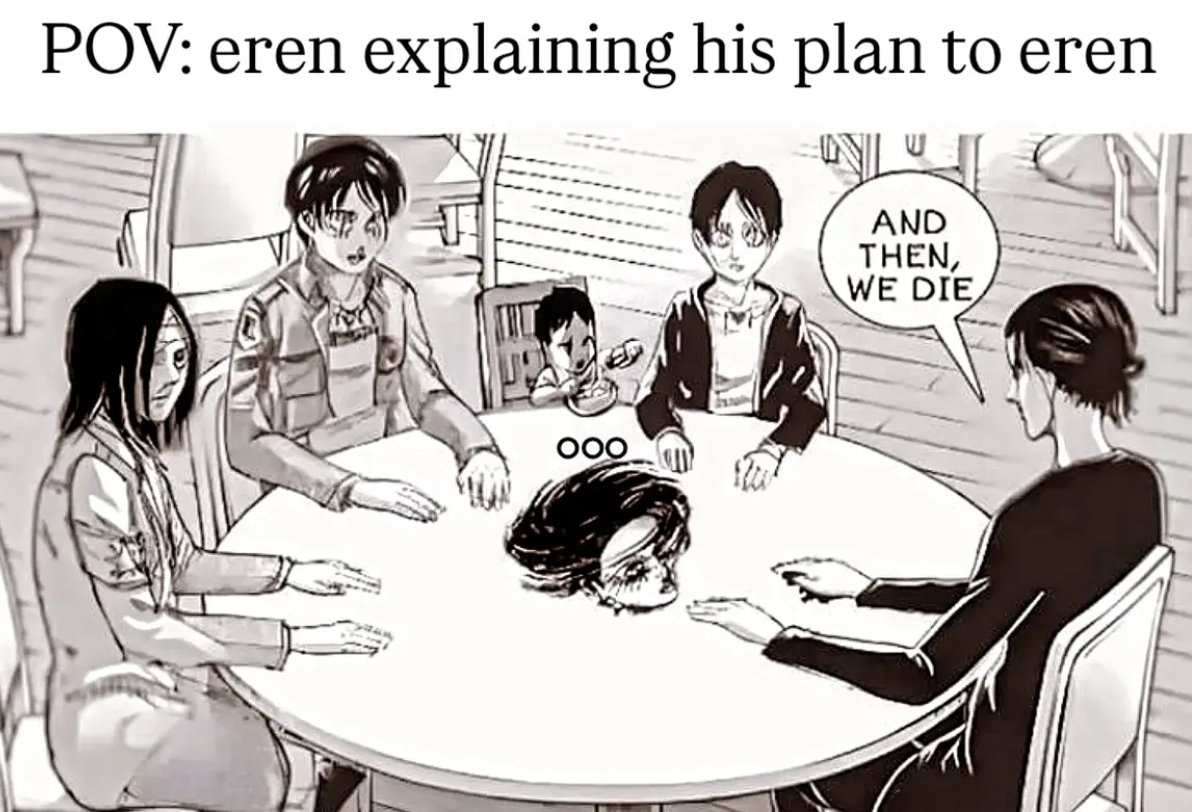 Eren explaining his plan to Eren