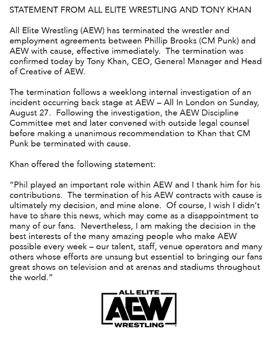 CM Punk AEW contract termination (photo 2 of 2)