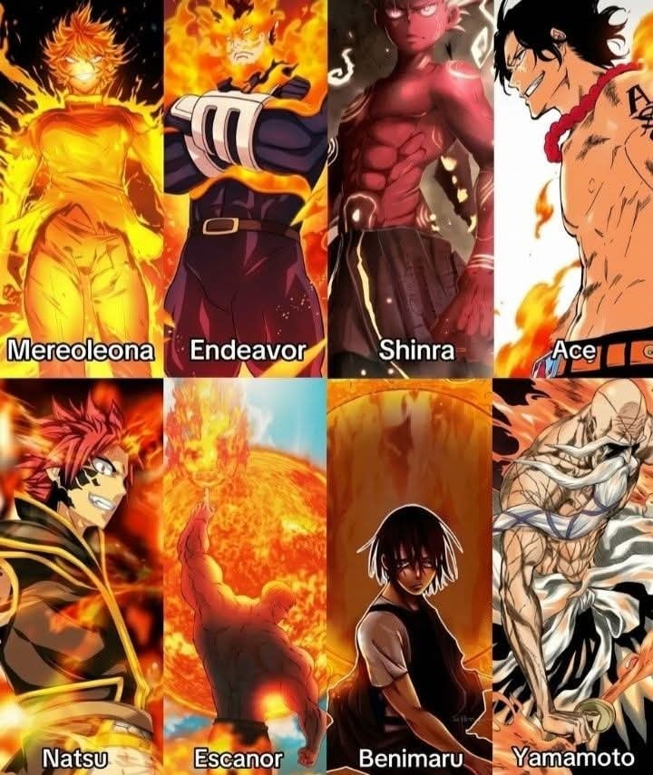 anime characters with fiery powers
