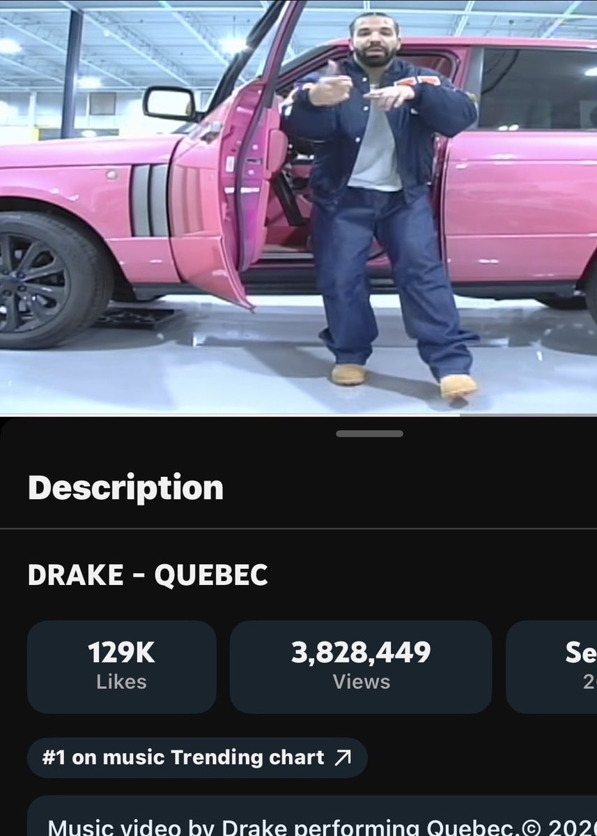 Drake QUEBEC YouTube Trending Music (photo 2 of 2)