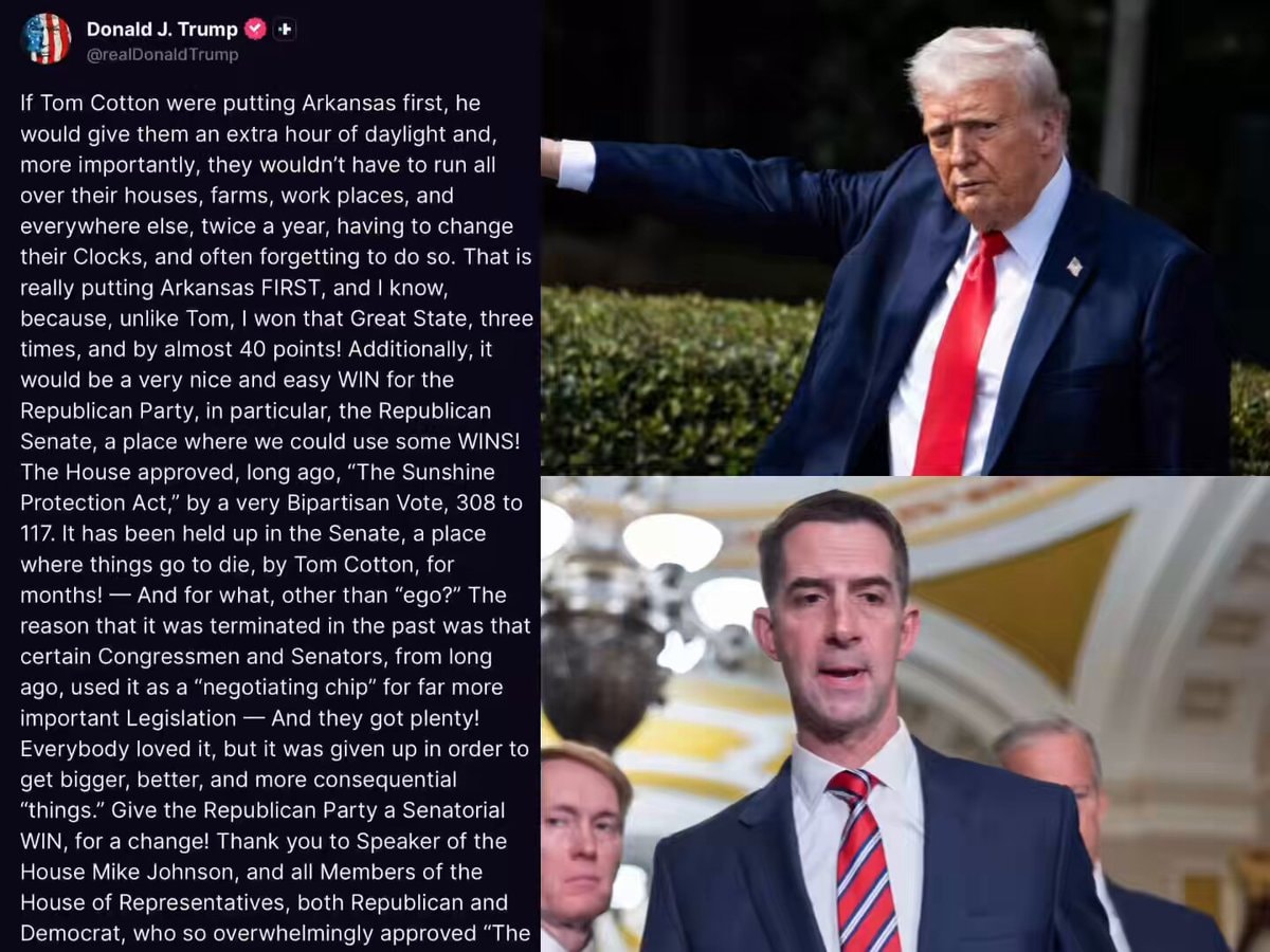 Trump demands Cotton stop clock change block