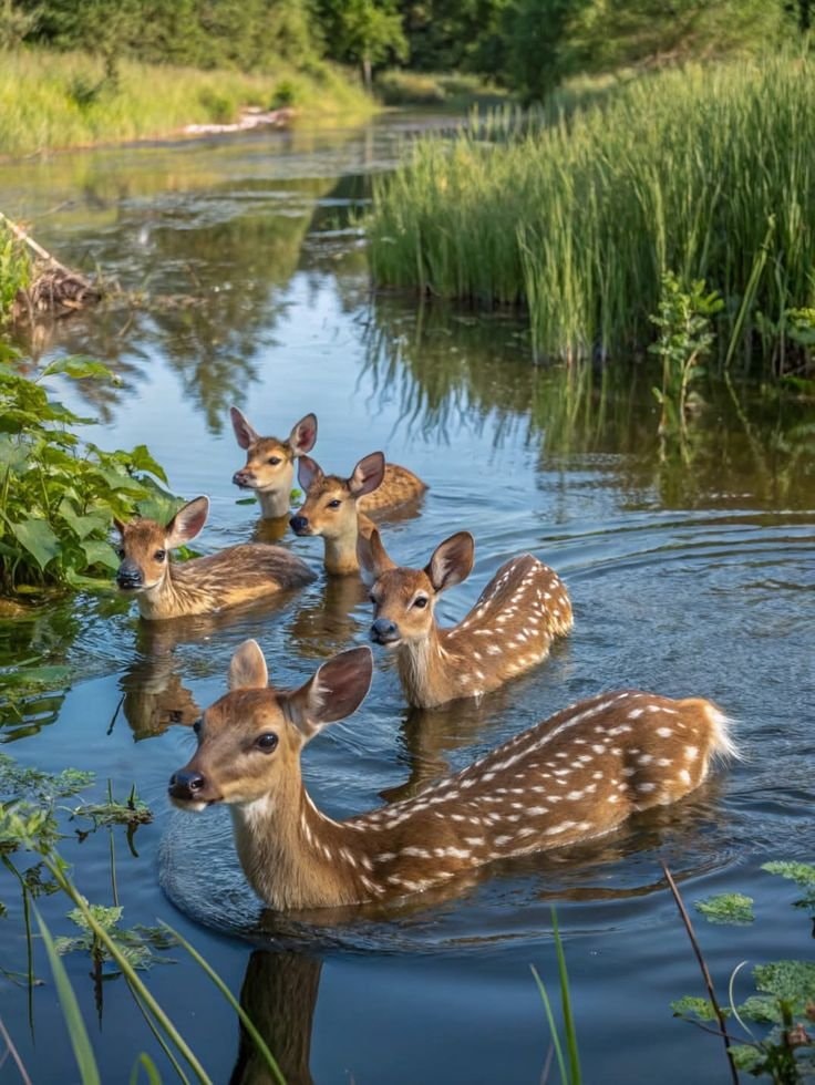 Doe and four fawns in garden (photo 2 of 3)