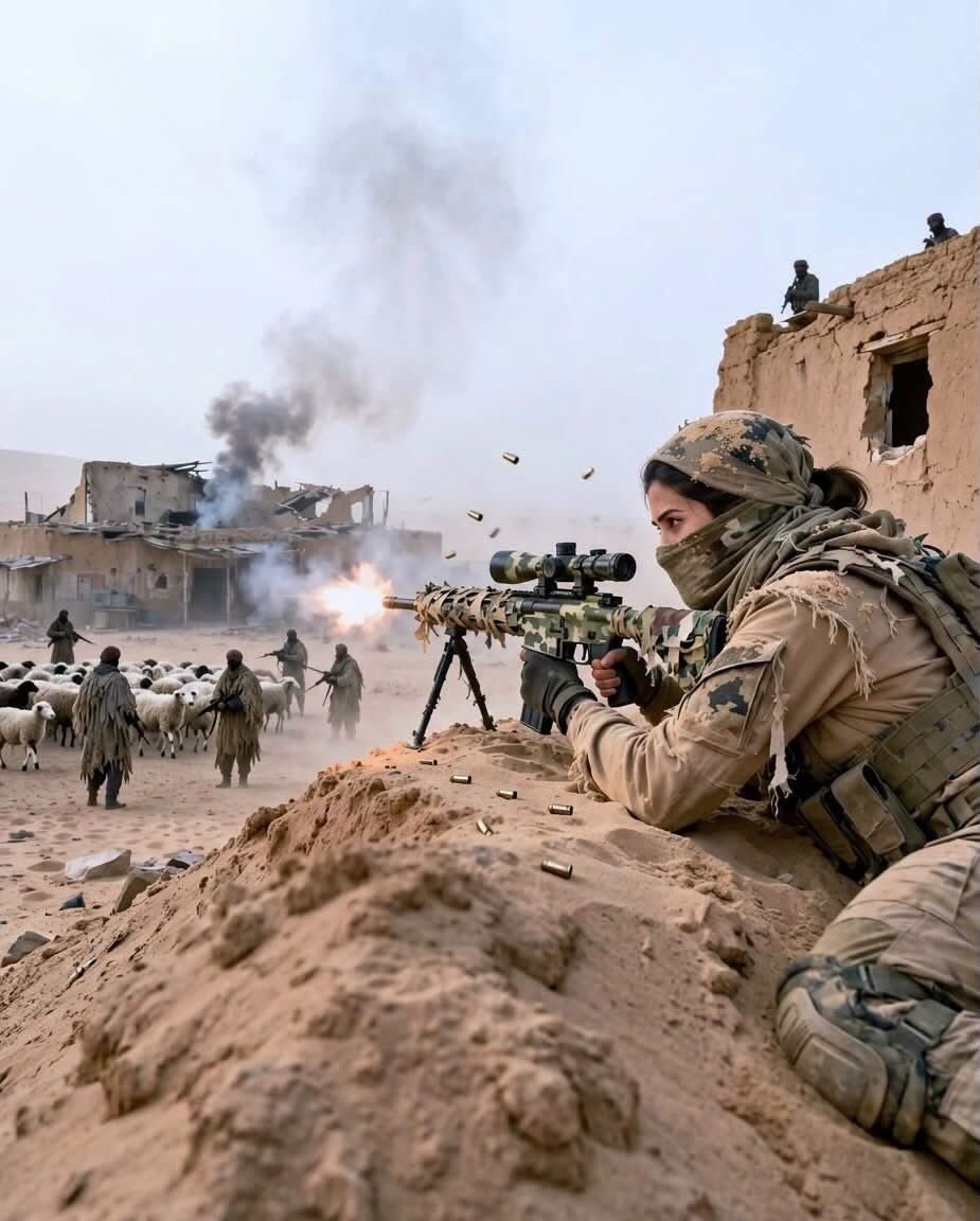 female sniper firing rifle