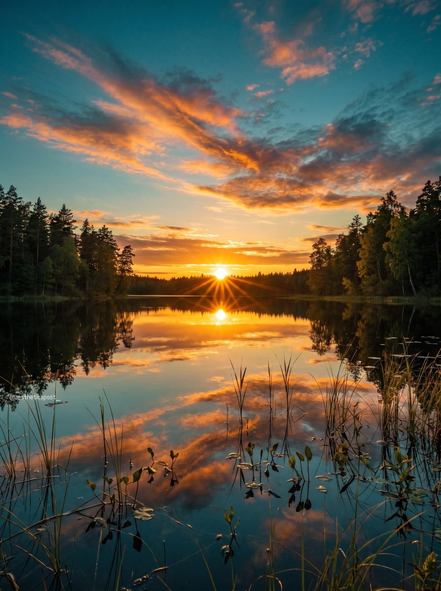 sunset lake scene