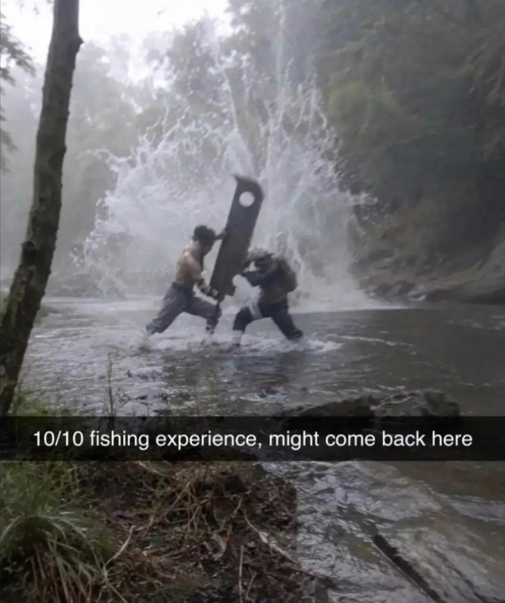 anime river reenactment with giant sword
