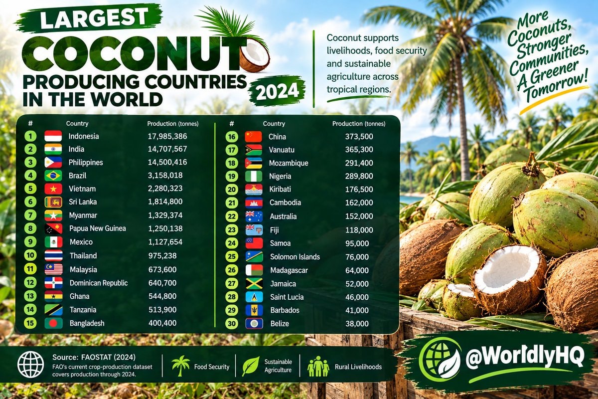 Top coconut producing countries 2024