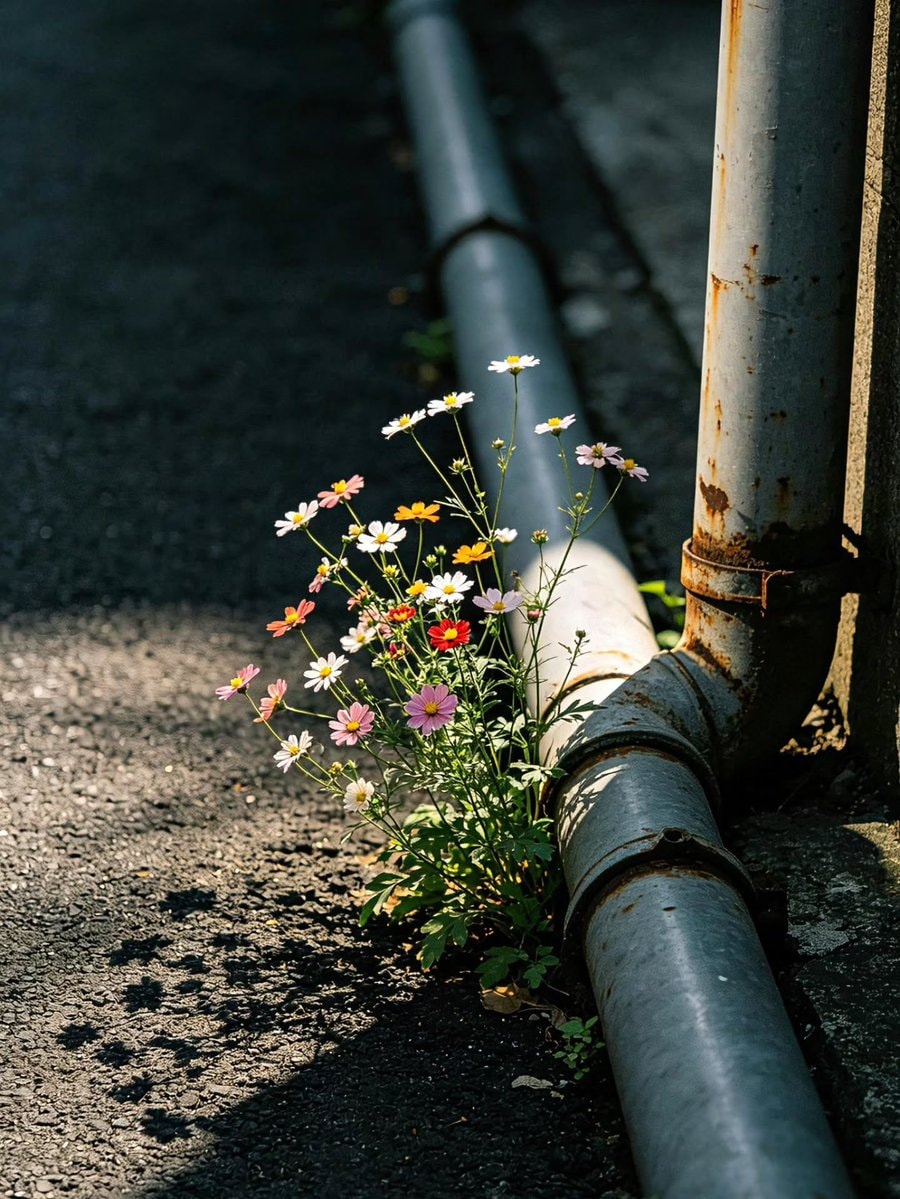 colorful daisies by utility pole (photo 3 of 4)